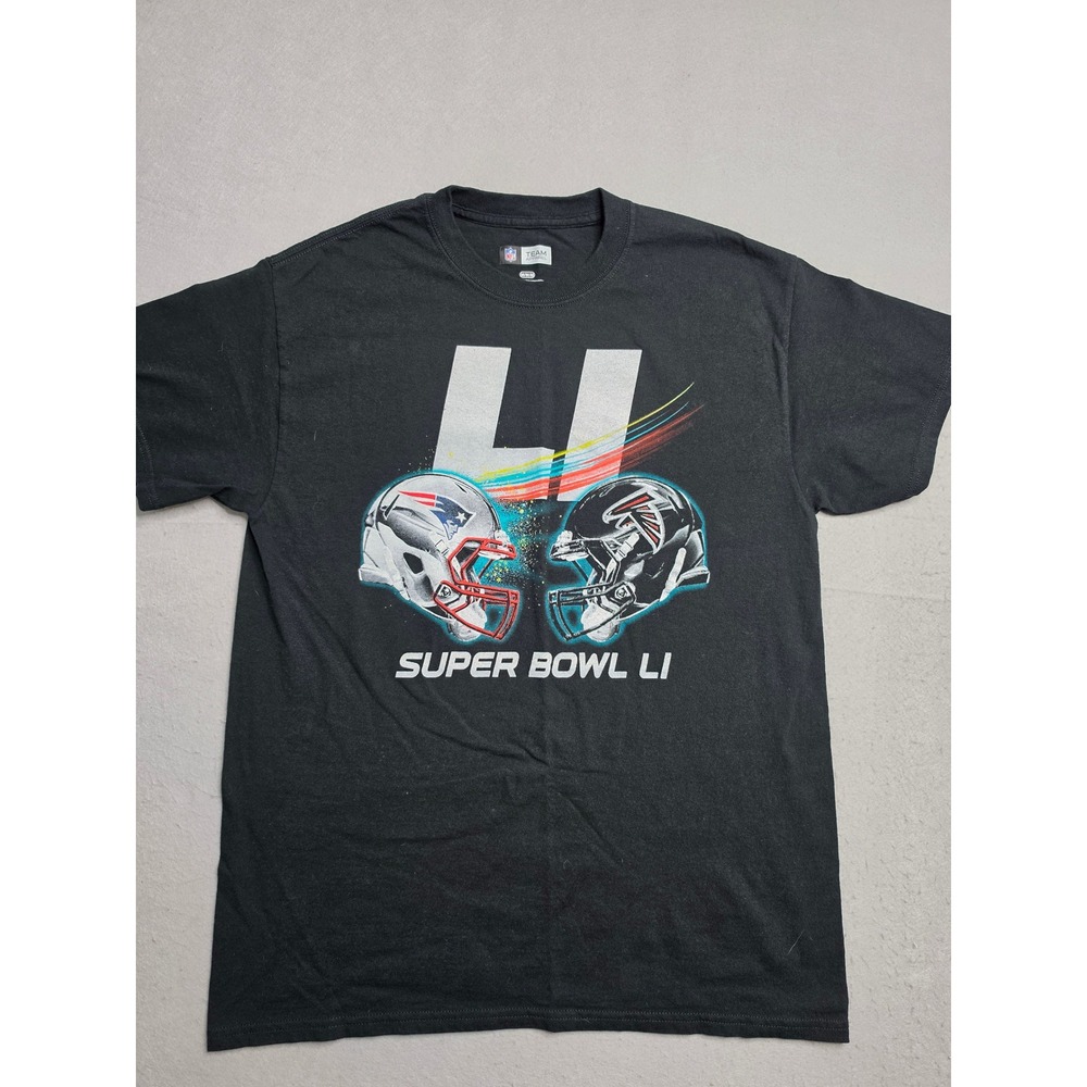 NFL Super Bowl New England Patriots vs Atlanta Falcons T-Shirt Mens Medium Black